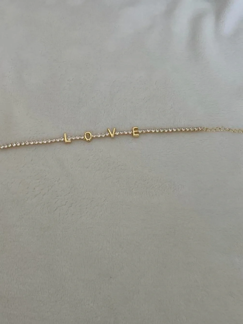 Gold LOVE Rhinestone Tennis Bracelet Adjustable